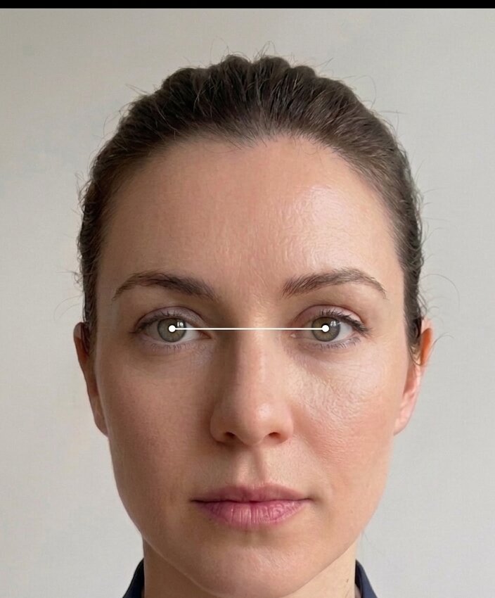 Face with PD measurement overlay